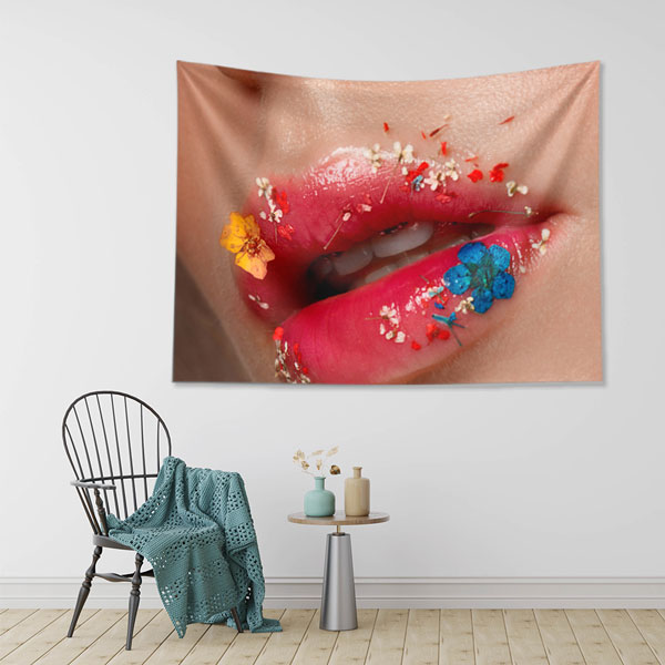 make-up-shop-decor-5721-02 Çiçekli Dudak Detaylı Duvar Örtüsü 5721