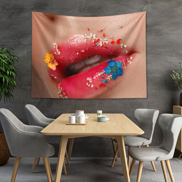 make-up-shop-decor-5721-03 Çiçekli Dudak Detaylı Duvar Örtüsü 5721