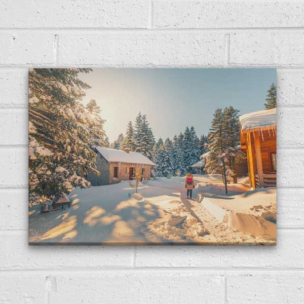 Karlı Orman ve Ahşap Evler Kış Manzarası Kanvas Tablo 12081