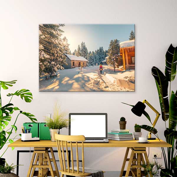 Karlı Orman ve Ahşap Evler Kış Manzarası Kanvas Tablo 12081