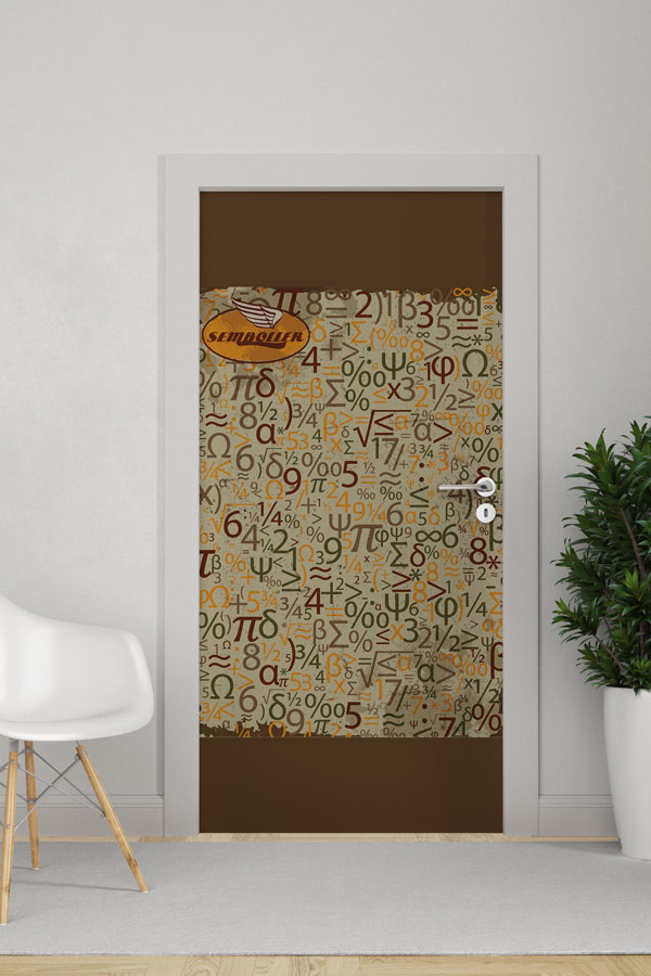 Matematik Sembolleri Desenli Sınıf Kapı Giydirme 8575