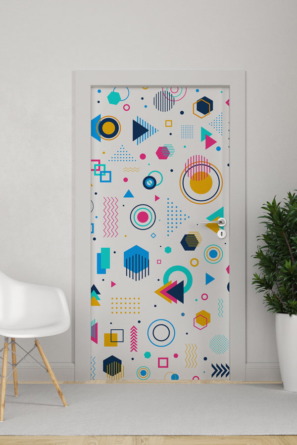 Çok Renkli Geometrik Şekillerle Kapı Giydirme 8583