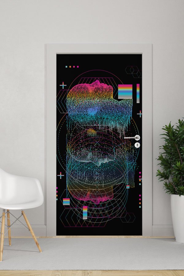 Soyut Dijital Yüz ve Geometrik Ağlar Temalı Matematik/Bilim Sınıf Kapısı 8608