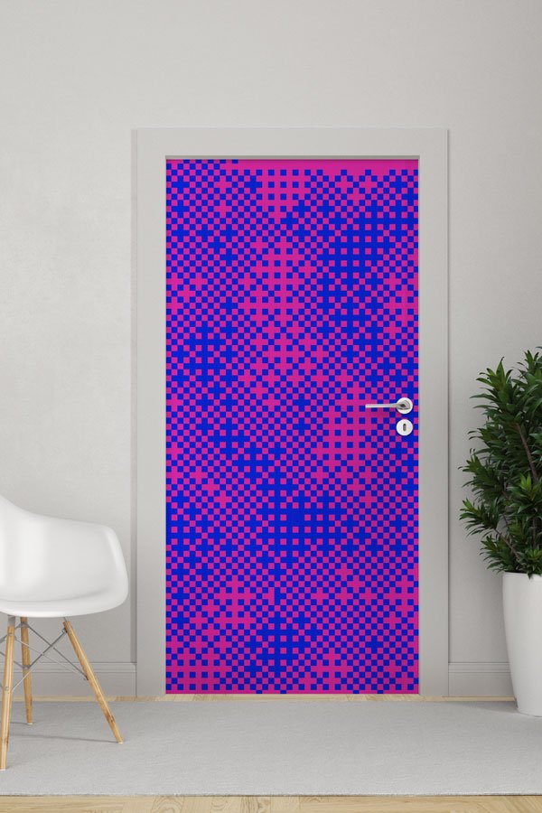 Piksel Desenli Canlı Renkli Matematik Sınıfı Kapı Giydirme 8611