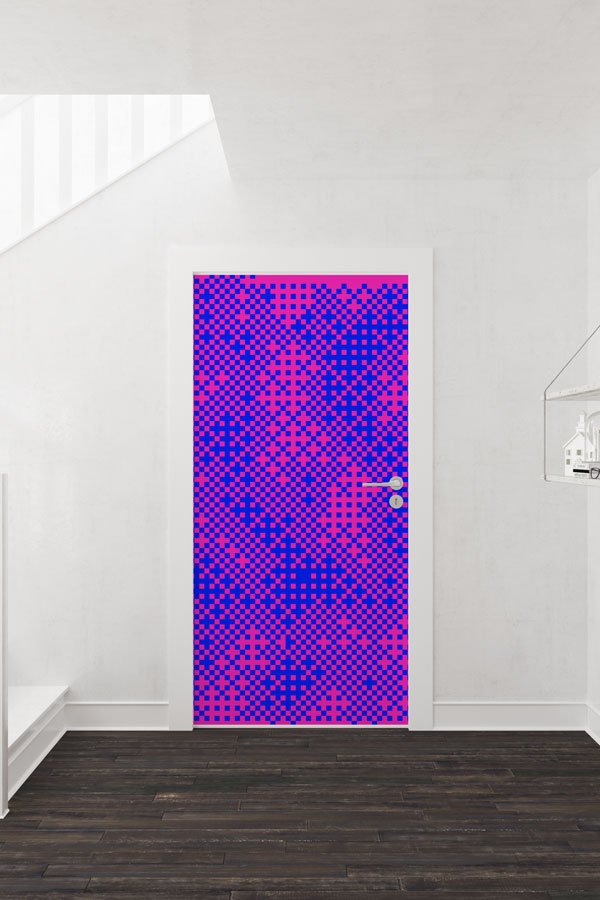 Piksel Desenli Canlı Renkli Matematik Sınıfı Kapı Giydirme 8611