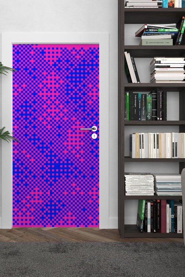 Piksel Desenli Canlı Renkli Matematik Sınıfı Kapı Giydirme 8611