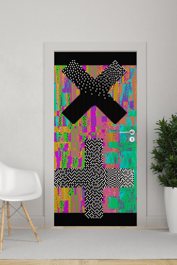 Piksel Hata Glitch Efektli Matematik Sembolleri Kapı Giydirme 8620