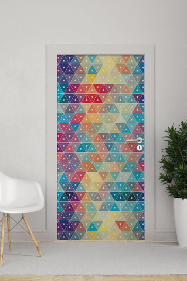 Renkli Üçgen Mozaik Kapı Giydirme 8653