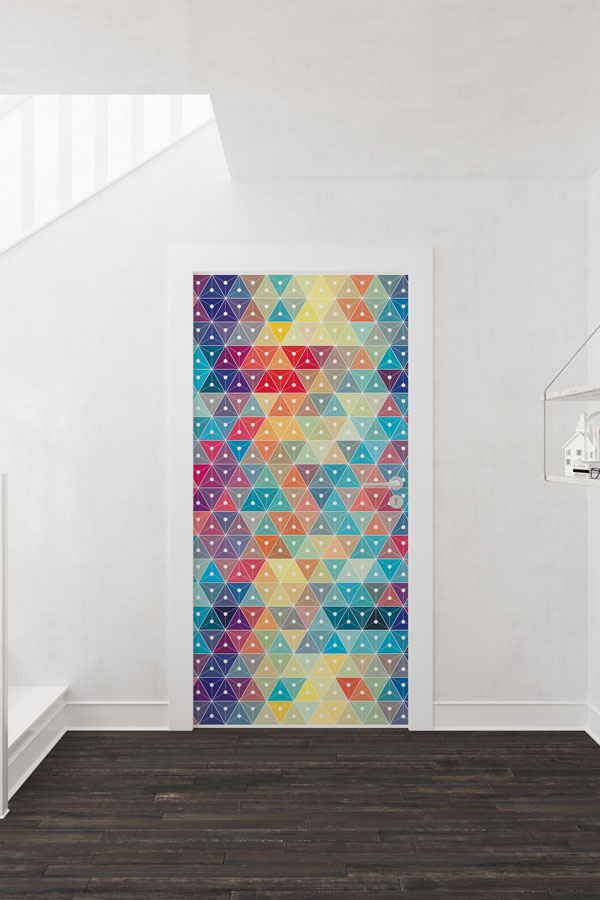 Renkli Üçgen Mozaik Kapı Giydirme 8653
