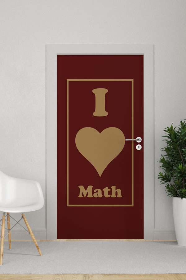 "I Love Math" Temalı Kırmızı Matematik Sınıfı Kapı Giydirme 8574