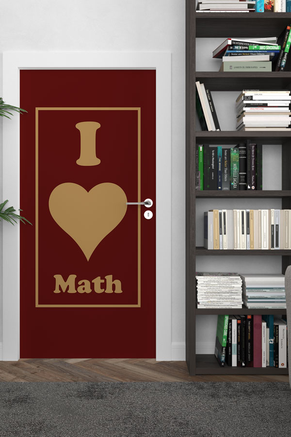 "I Love Math" Temalı Kırmızı Matematik Sınıfı Kapı Giydirme 8574