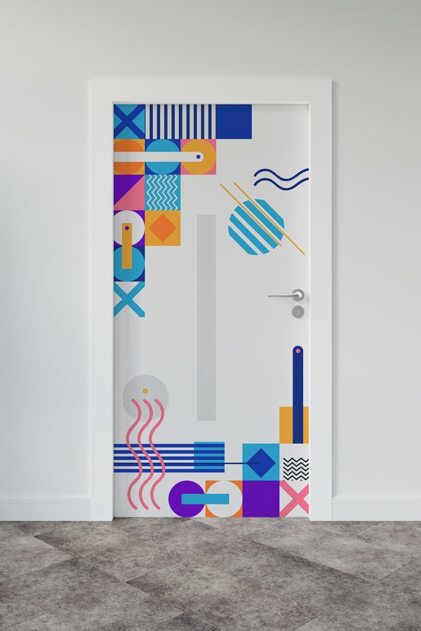 Soyut Geometrik Desenli Matematik Sınıfı Kapı Giydirme 8577