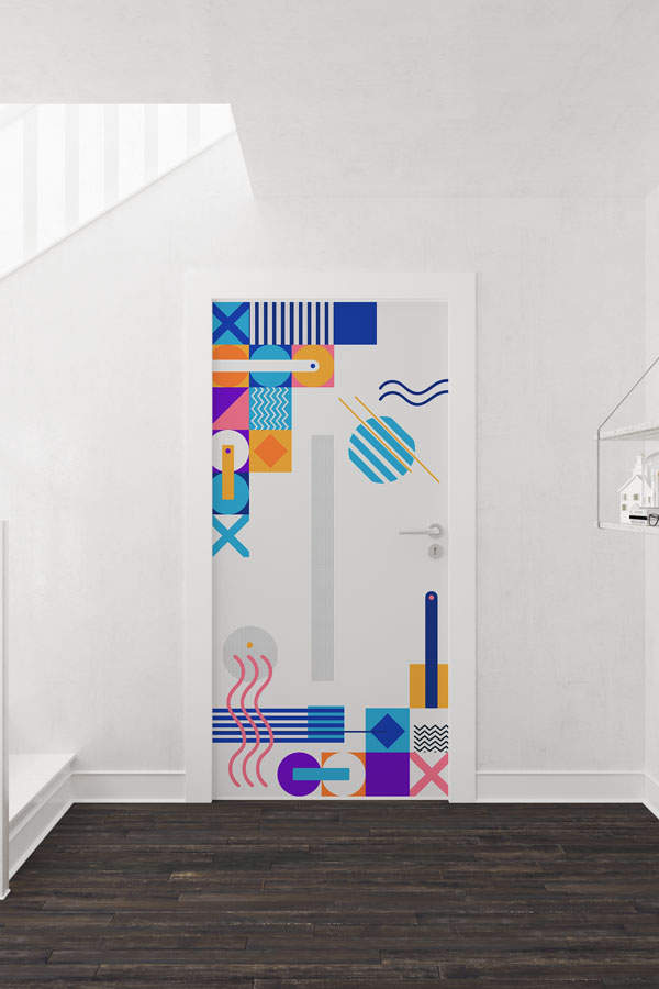 Soyut Geometrik Desenli Matematik Sınıfı Kapı Giydirme 8577