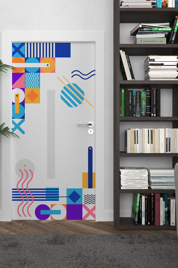 Soyut Geometrik Desenli Matematik Sınıfı Kapı Giydirme 8577
