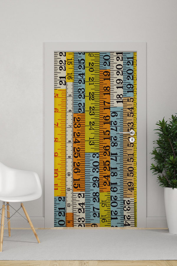 Renkli Mezura ve Cetvel Desenli Kapı Giydirme 8587