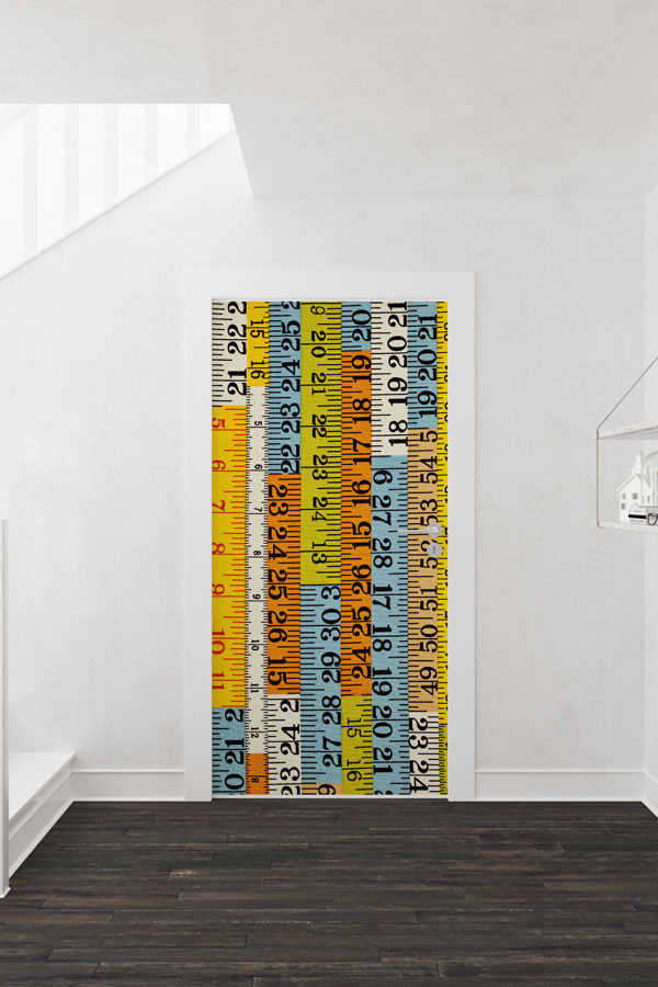 Renkli Mezura ve Cetvel Desenli Kapı Giydirme 8587