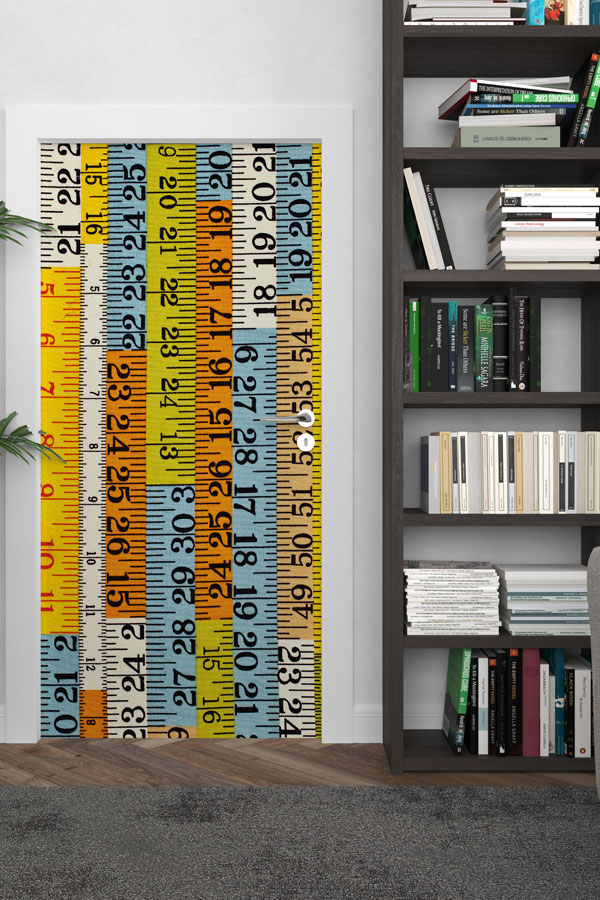 Renkli Mezura ve Cetvel Desenli Kapı Giydirme 8587