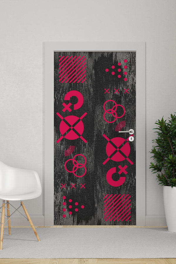 math-class-door-design-8619-0 Soyut Geometrik Şekilli Modern Sınıf Kapı Giydirme 8619