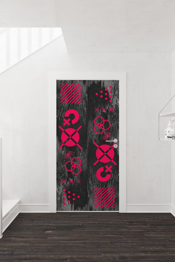 math-class-door-design-8619-01 Soyut Geometrik Şekilli Modern Sınıf Kapı Giydirme 8619