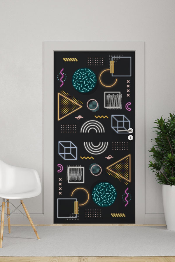 Renkli Geometrik Şekilli Kapı Giydirme 8627