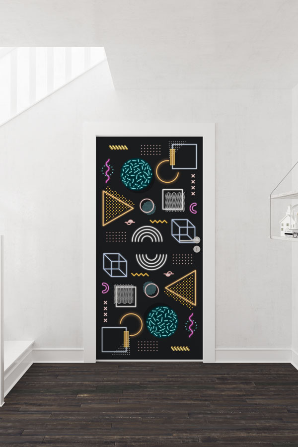 Renkli Geometrik Şekilli Kapı Giydirme 8627