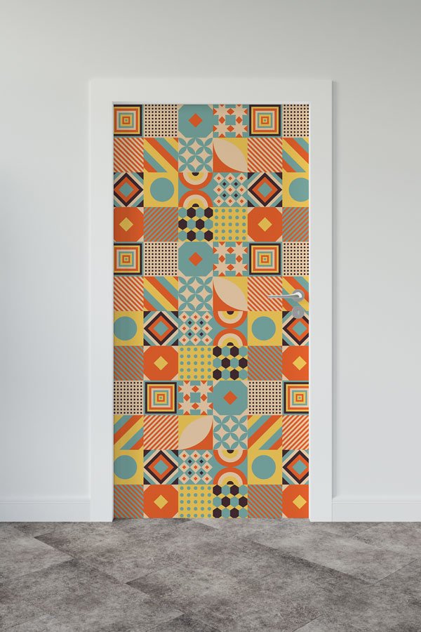 Retro Geometrik Kapı Giydirme 8650