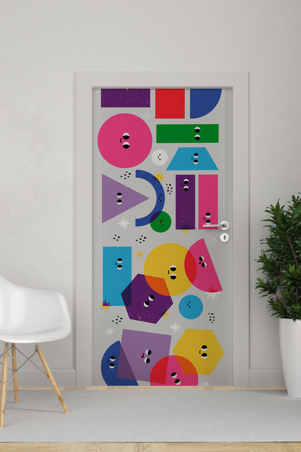 Eğlenceli Geometrik Şekiller Temalı Kapı Giydirme 9296