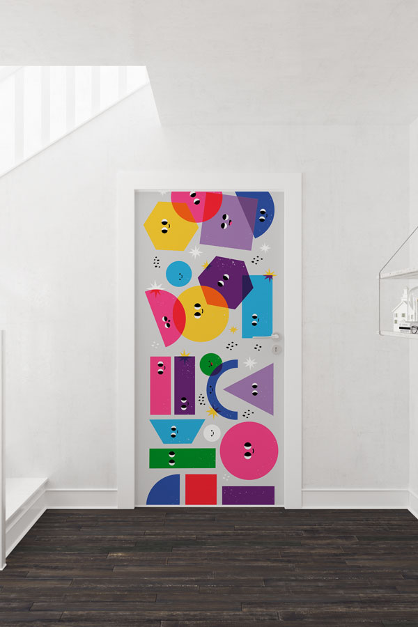 Eğlenceli Geometrik Şekiller Temalı Kapı Giydirme 9296
