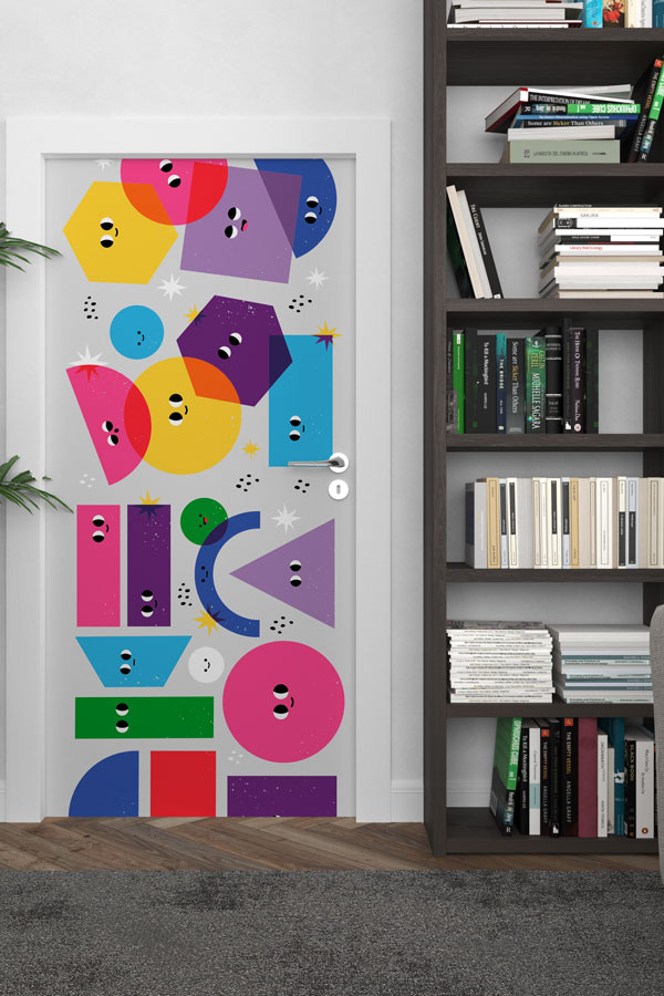 Eğlenceli Geometrik Şekiller Temalı Kapı Giydirme 9296