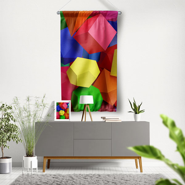 math-class-wall-decor-10271-00 Renkli Geometrik Küpler Duvar Flaması 10271