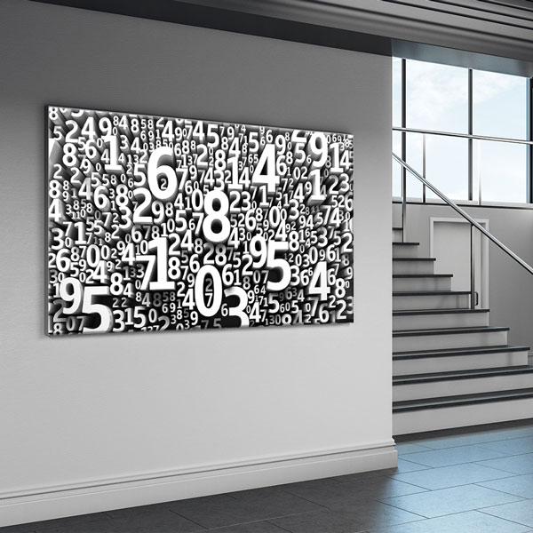 Okul Poster Tablo: Soyut Gri Tonlu 3D Sayılar – 10387