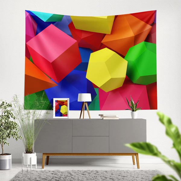 Renkli 3D Geometrik Şekiller Duvar Örtüsü 10343