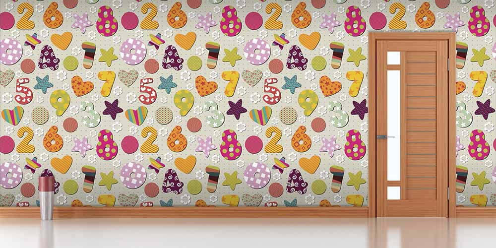 Eğlenceli Desenli Sayılar ve Şekiller Duvar Kağıdı 1088