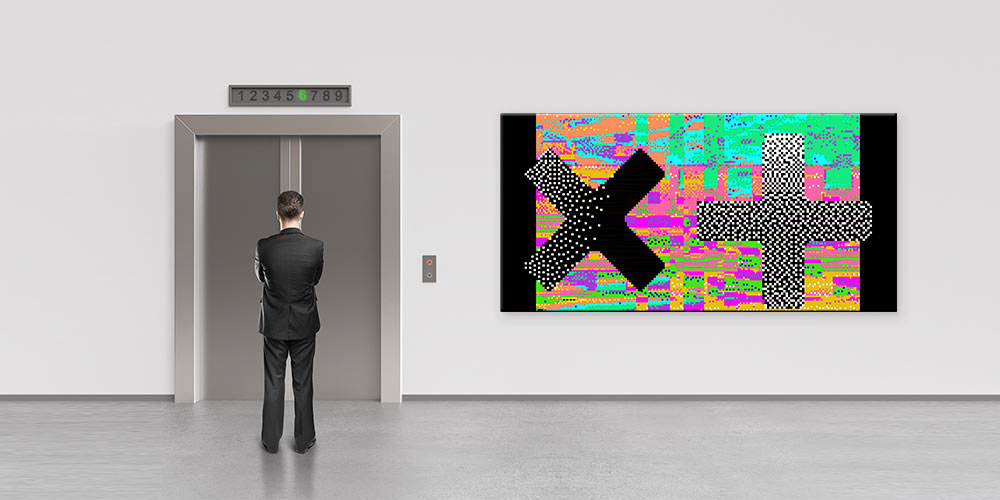 Artı Eksi Sembollü Dijital Soyut Ofis Duvar Dekoru 7829