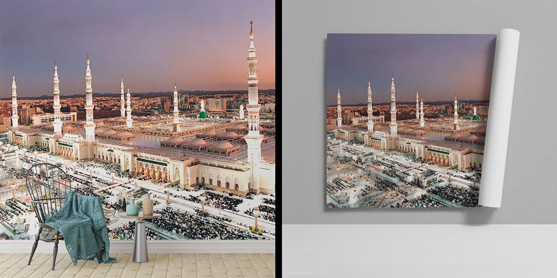 medine-duvar-dekorasyonu-10485-00 Medine Mescid-i Nebevi Panoramik Manzara Duvar Kağıdı 10485