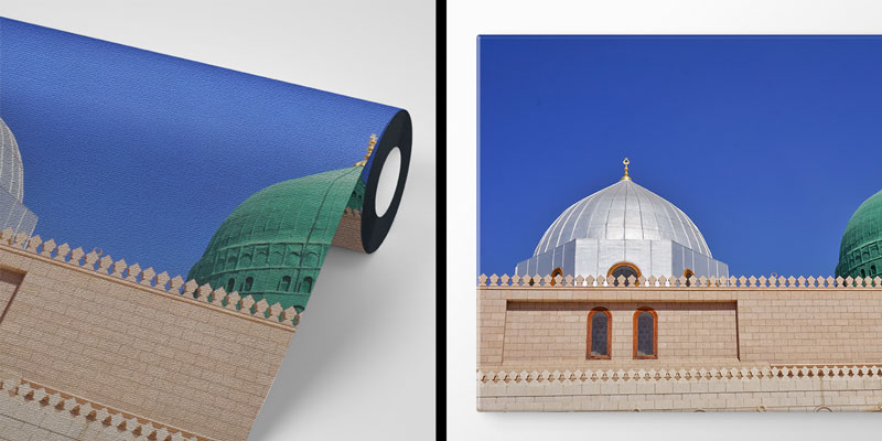 Medine Yeşil ve Beyaz Kubbe Desenli İslami Duvar Kağıdı 10484