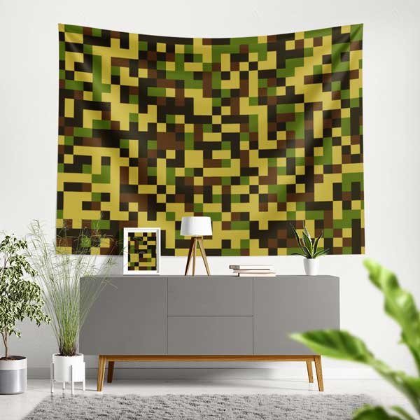 military-wall-art-11105-00 Piksel Askeri Kamuflaj Duvar Örtüsü - Yeşil ve Kahve Tonları 11105