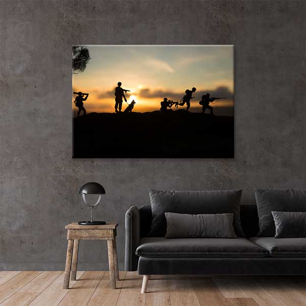 Askeri Birlik ve Köpek Siluetleri Kanvas Tablo – 11219