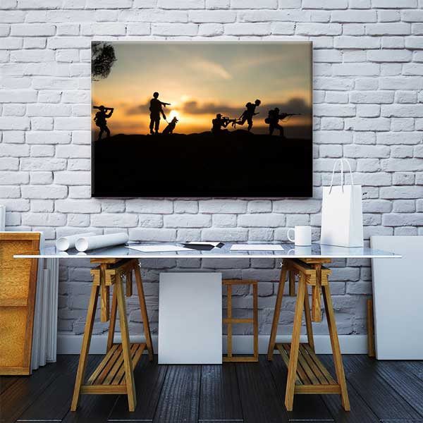 Askeri Birlik ve Köpek Siluetleri Kanvas Tablo – 11219