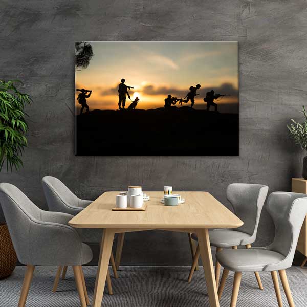 Askeri Birlik ve Köpek Siluetleri Kanvas Tablo – 11219