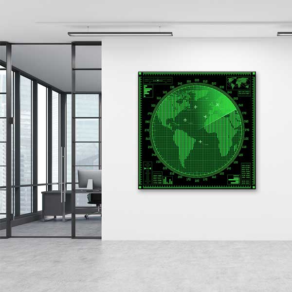 Askeri Radar Ekranı Dünya Haritası Duvar Tablosu – 11270
