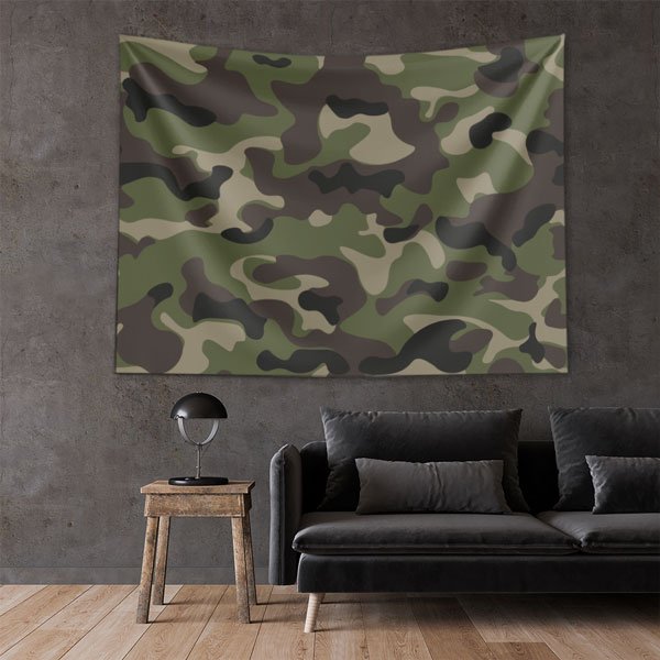 military-wall-art-decor-11083-01 Klasik Yeşil Kamuflaj Desenli Duvar Örtüsü 11083