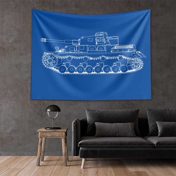 military-wall-art-decor-11094-01 Mavi Zemin Üzerine Tank Şeması Duvar Örtüsü 11094