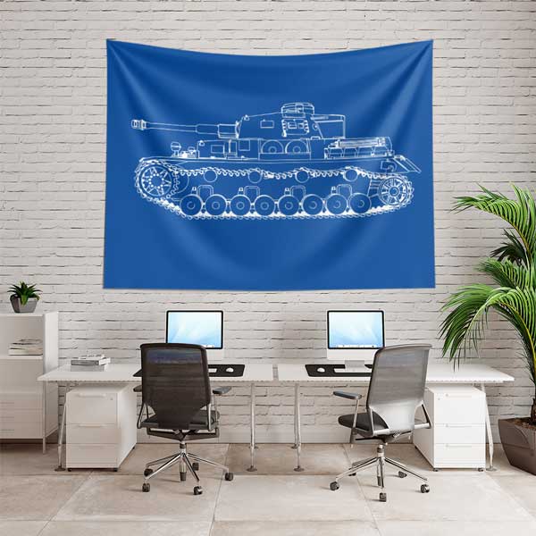 military-wall-art-decor-11094-02 Mavi Zemin Üzerine Tank Şeması Duvar Örtüsü 11094