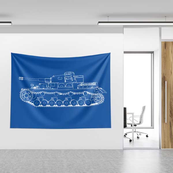military-wall-art-decor-11094-03 Mavi Zemin Üzerine Tank Şeması Duvar Örtüsü 11094