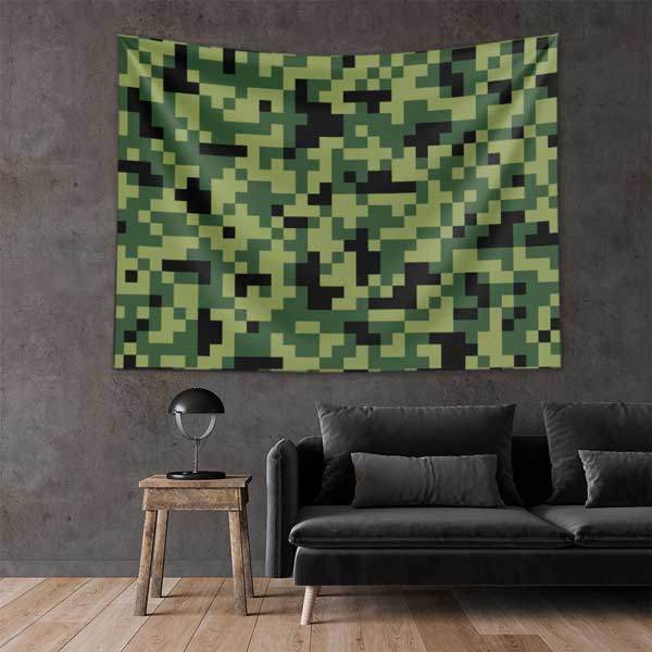 Dijital Kamuflaj Desenli Duvar Örtüsü - Piksel Desen 11100
