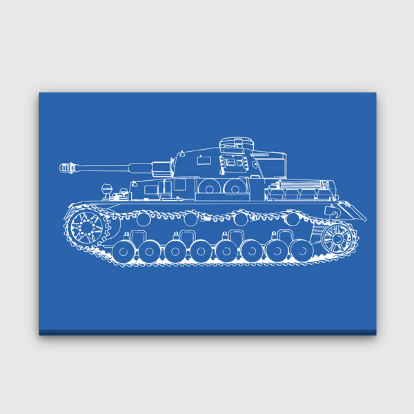 Mavi Zemin Üzerine Tank Çizimi Kanvas Tablo (Blueprint Stili) – 11250