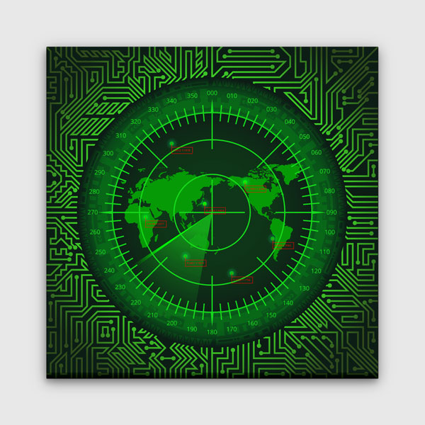Devre Kartı Desenli Askeri Radar Dünya Haritası Tablosu – 11271