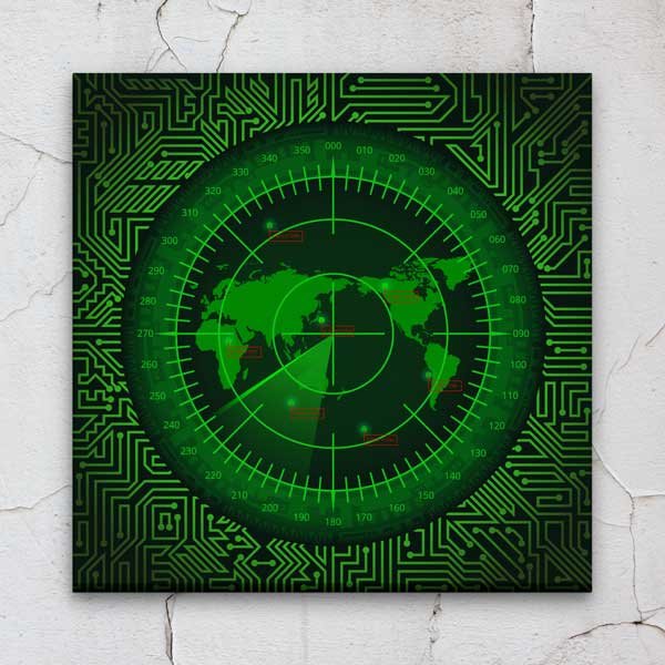 Devre Kartı Desenli Askeri Radar Dünya Haritası Tablosu – 11271