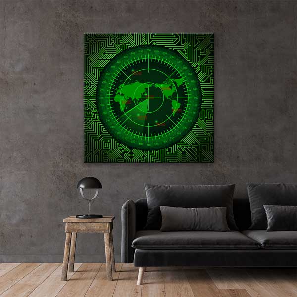 Devre Kartı Desenli Askeri Radar Dünya Haritası Tablosu – 11271